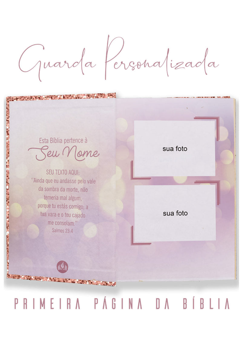 Bíblia Glitter Rosa com Nome Personalizado